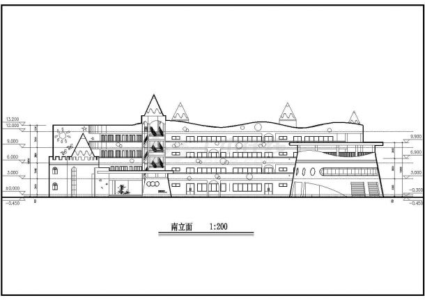 欧式卡通城堡四层幼儿园建筑设计图-图一