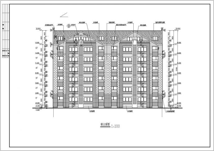 非常实用的坡屋顶七层住宅楼建筑CAD平立剖面施工图（两室户型)_图1