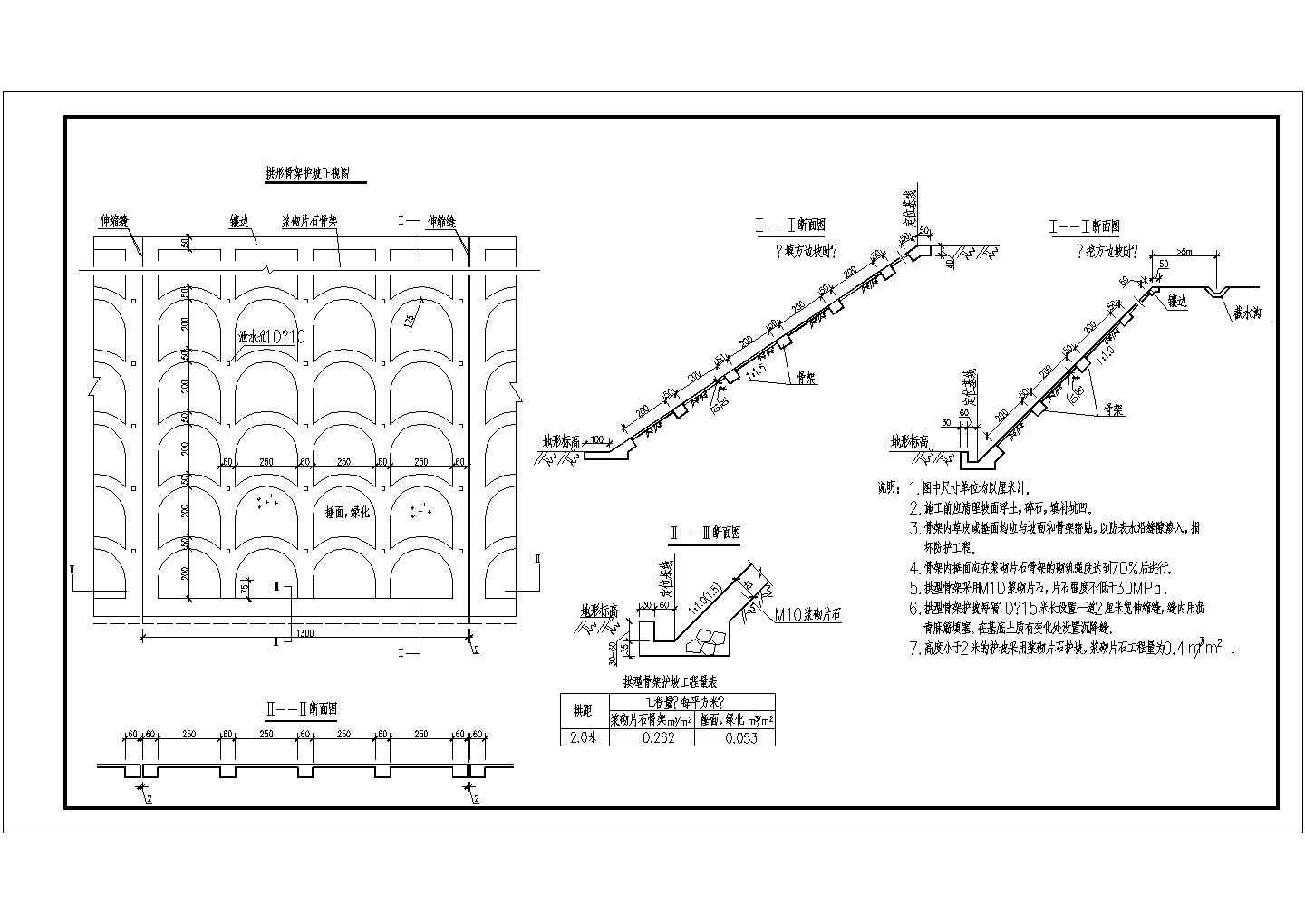 路桥施工拱形骨架护坡结构设计图