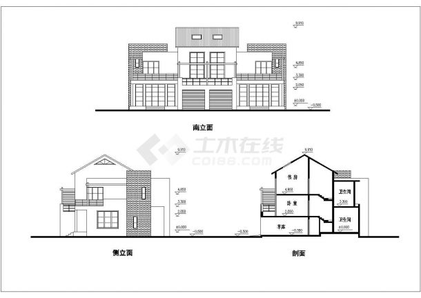 某地区联体别墅建筑设计图（共3张）-图一