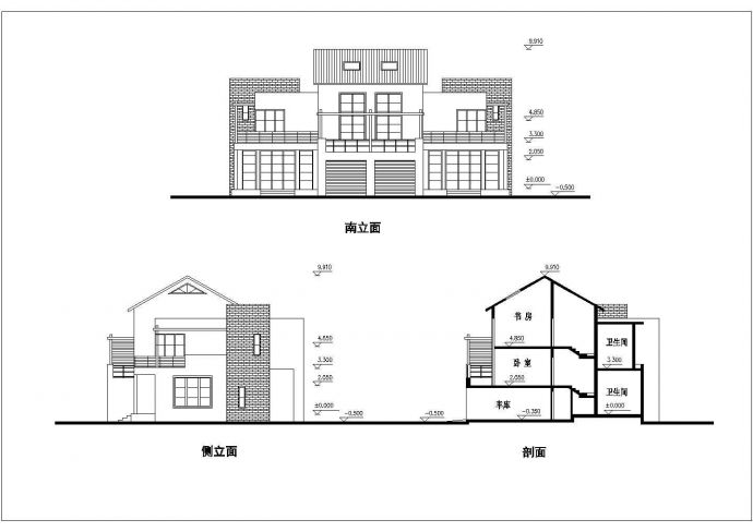 某地区联体别墅建筑设计图（共3张）_图1