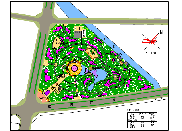 某地小型中心绿地总体cad设计规划图