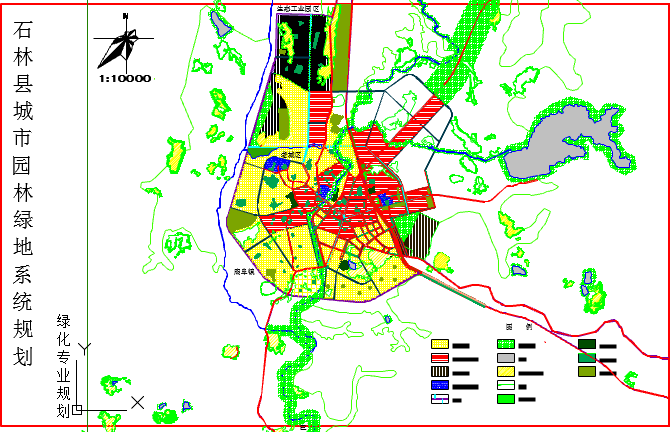 某地区石林县城绿地规划图cad（含图例）_图1