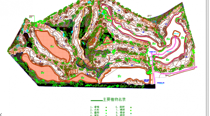 双山高尔夫球场cad平面布置图（植物名录）_图1