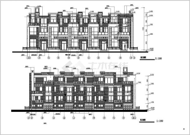 典雅三层排房别墅洋房建筑CAD全套设计图-图一