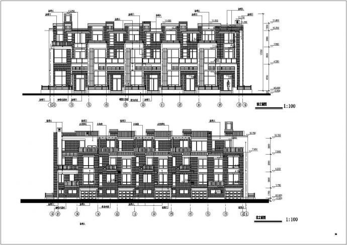 典雅三层排房别墅洋房建筑CAD全套设计图_图1