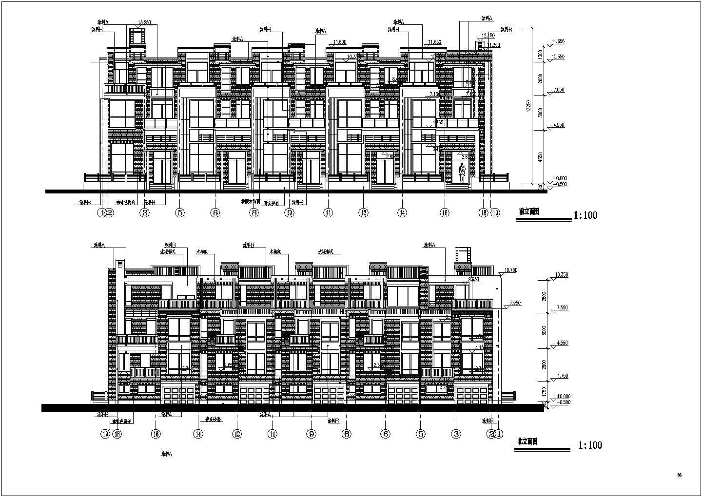典雅三层排房别墅洋房建筑CAD全套设计图