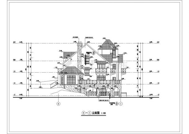 精致高档三层别墅建筑设计整套CAD设计施工图-图二