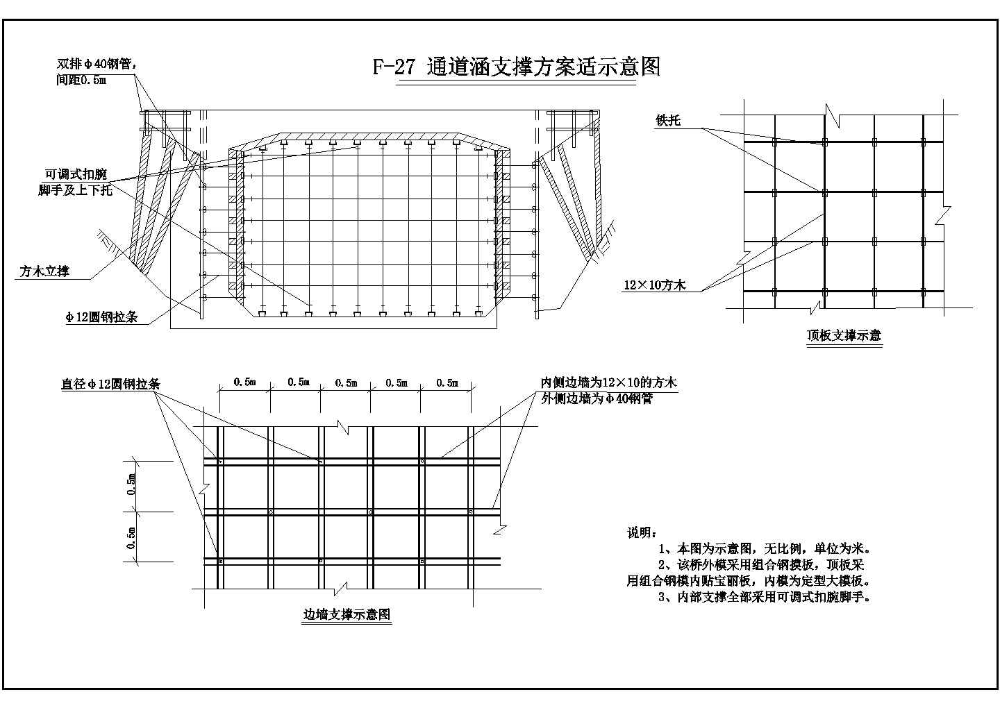 通道涵框构桥支撑方案施工设计详图