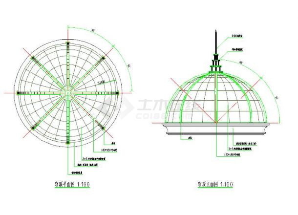 欧式钢结构玻璃穹顶建筑设计cad施工图-图一