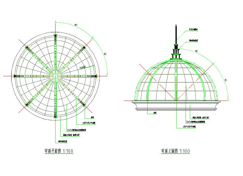 欧式钢结构玻璃穹顶建筑设计cad施工图