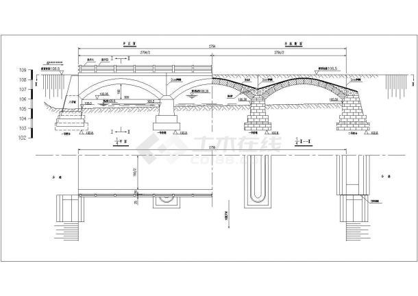 传统风格的石拱桥cad施工设计图纸-图一