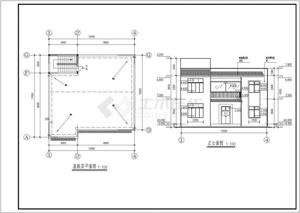 某带庭院车库二层别墅建筑结构图（造型简单）-图一