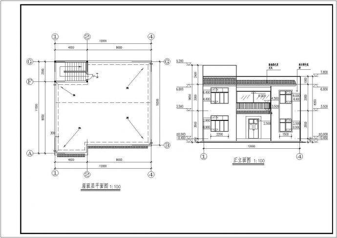 某带庭院车库二层别墅建筑结构图（造型简单）_图1