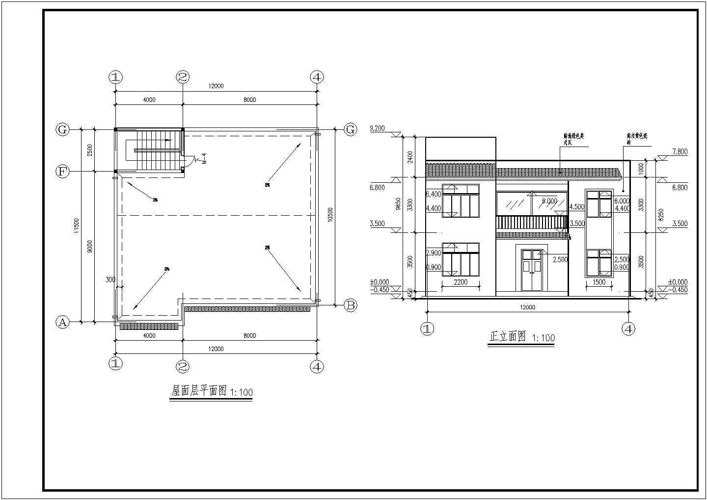 某带庭院车库二层别墅建筑结构图（造型简单）