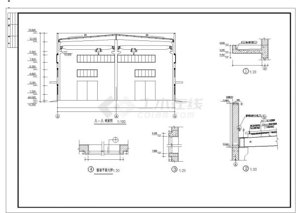 某厂房两车间建筑设计图纸（共12张、标注齐全）-图二