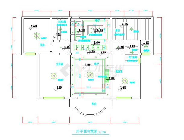 某小区样板房三室二厅装修设计cad施工图-图二