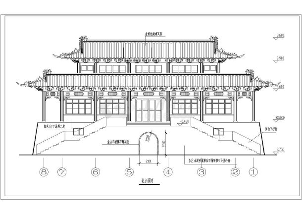 典雅富丽堂皇古代建筑大殿建筑构造CAD立面图设计(标注精致)-图一