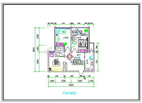 两居室小户型简单装修设计cad施工方案图-图二