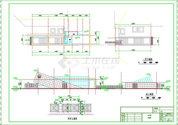 某小区砖混结构大门建筑设计CAD方案图-图一