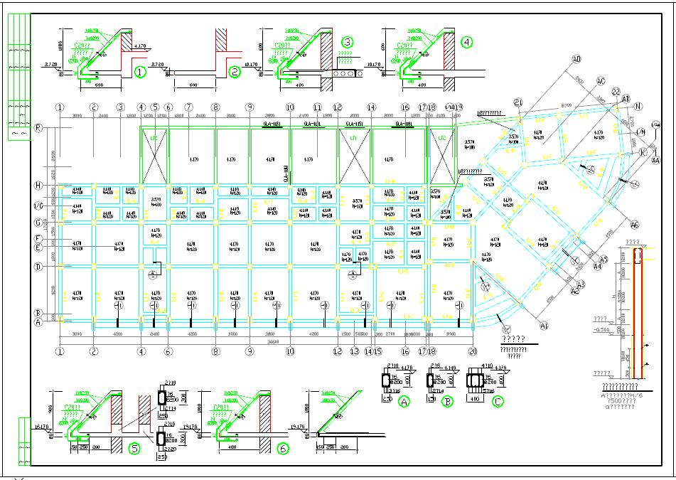 六层底框结构办公楼结构设计CAD施工图