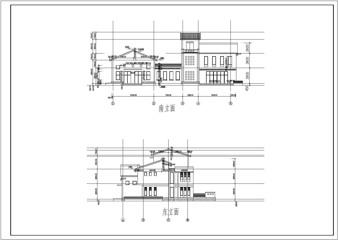 B型住宅两层社区活动中心建筑方案设计cad图（平立面齐全）
