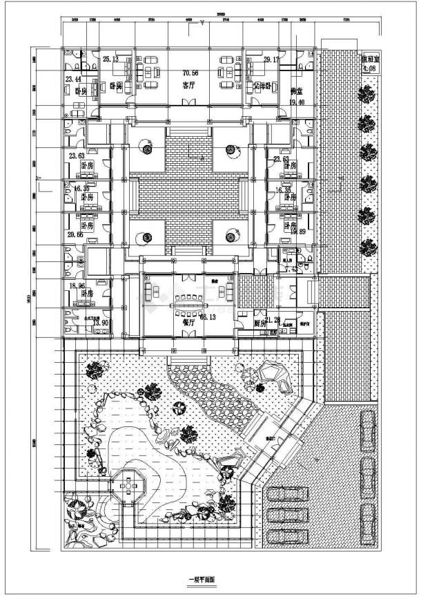 经典中国仿古建筑四合院住宅施工图（含鸟瞰图和透视图）-图二