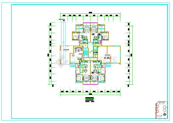 30x29.5米小高层住宅一梯四户型平面图（500平方米）-图一