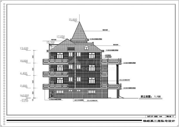 三层带阁楼复古独栋别墅建筑结构图-图二