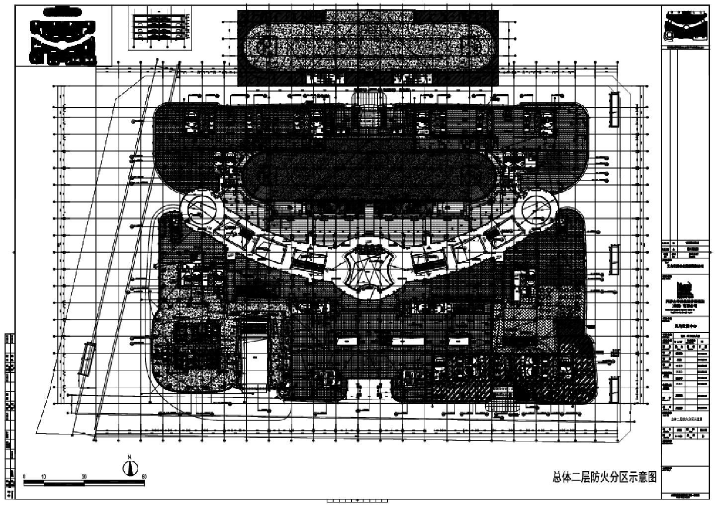义乌世贸中心裙房 地下室及人防-建施二层防火分区CAD图