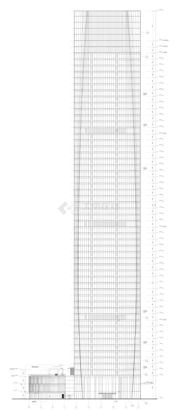 升龙环球大厦-建施 A-1-204-Q轴至A轴立面CAD图-图一