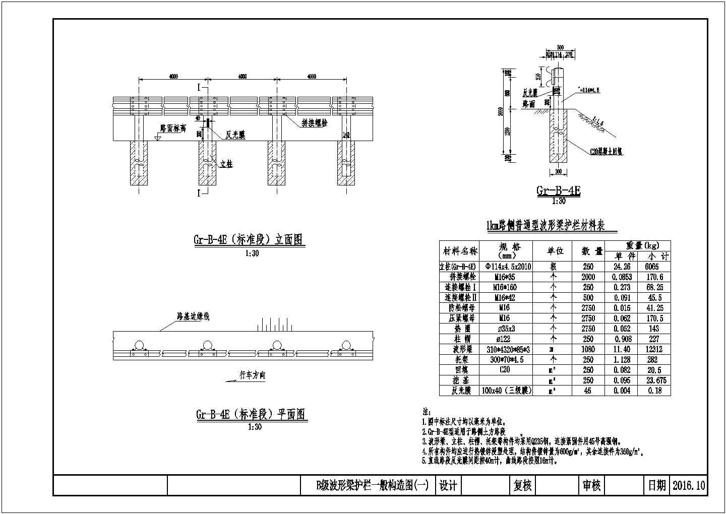 公路B级波形梁护栏设计施工图