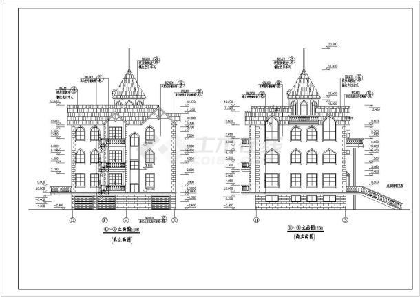 欧式风格赛架空层三层豪华别墅建筑设计图-图二