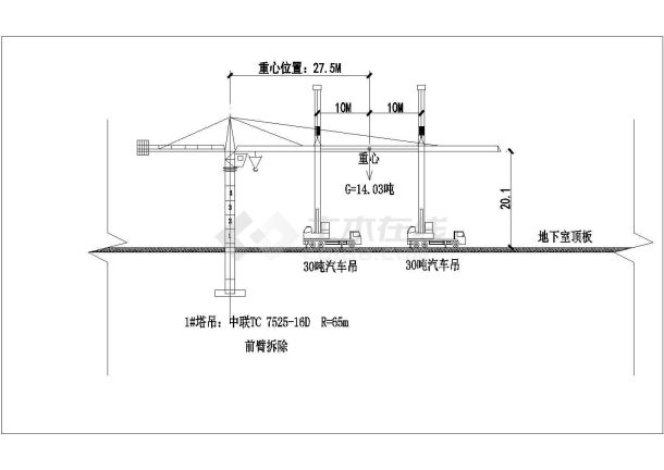 汽车吊示意图、塔吊安拆配建筑图纸-图二