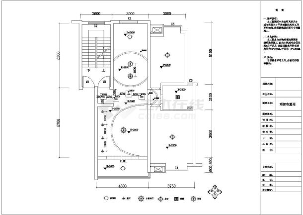 两室两厅现代风格装修设计CAD施工图-图二