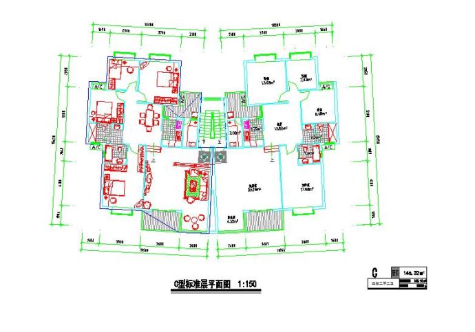 140-160㎡一梯二户住宅建筑户型图库（全套、40多张详细）_图1