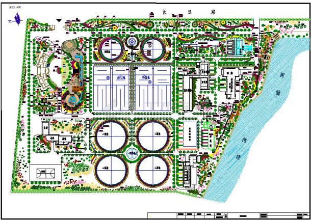 沿河畔大型污水处理厂总平面绿化设计图-图一