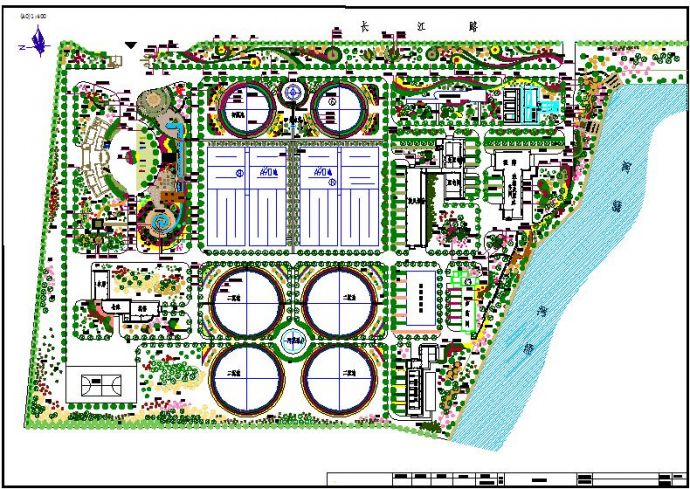 沿河畔大型污水处理厂总平面绿化设计图_图1