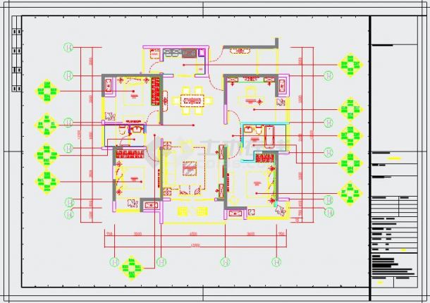 某古典四居室户型装修设计CAD施工图-图一