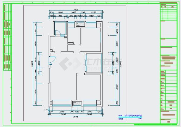 精装D户型二居室装修设计cad施工图-图一