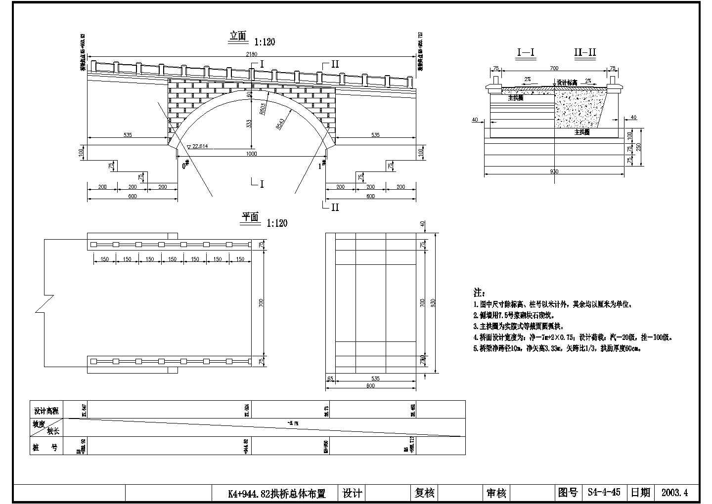 10m圆弧浆砌块石拱桥结构布置图