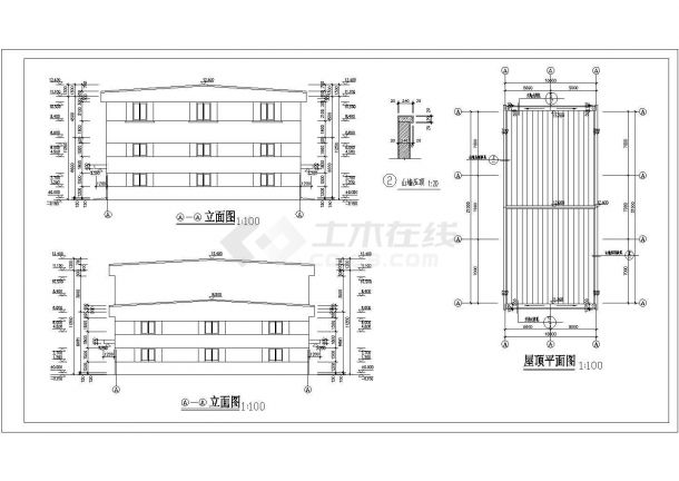 某工业园框架结构（砼柱+钢梁）综合楼建筑、结构施工图-图二