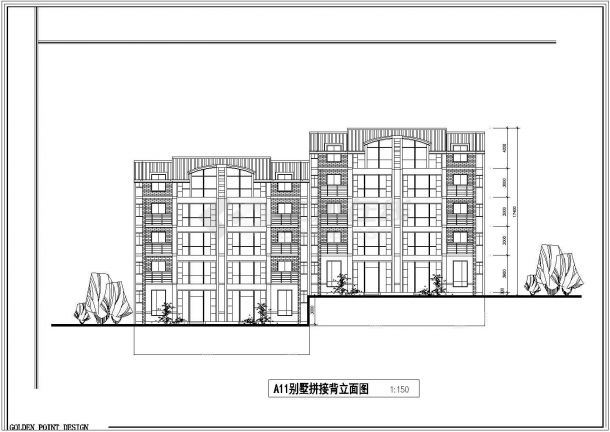 双拼多层别墅建筑CAD设计方案图-图二