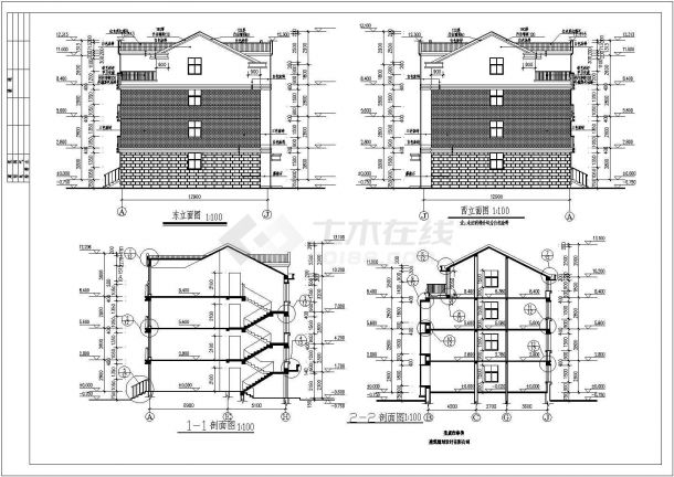 三栋局部四层联排别墅建筑CAD设计施工图（标注齐全）-图二