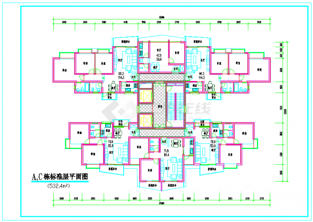 回龙湾住区二期工程塔型户型平面图-图一