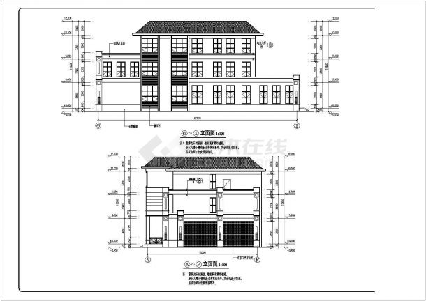 三层大型别墅建筑CAD设计施工图纸（含设计说明）-图二