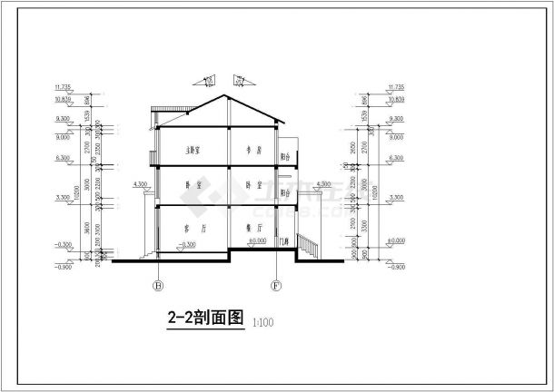 3层双拼大型别墅建筑CAD施工图-图二