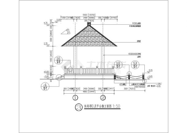 滨水畔休闲木亭及平台建筑结构全设计图-图二