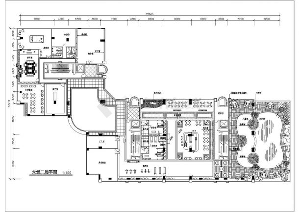温泉娱乐中心二层大堂CAD平面图-图一