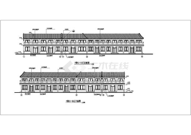 中式仿古商业街沿街店铺二层建筑cad设计图-图二